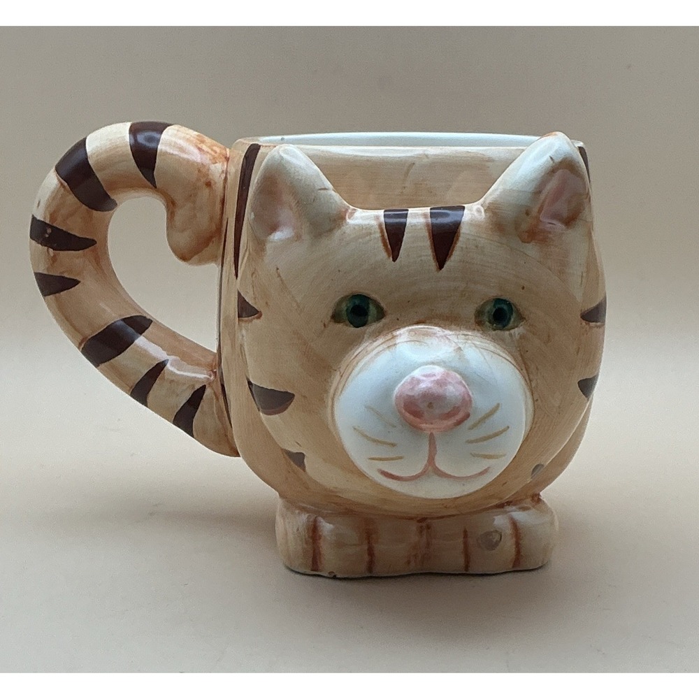 Vintage JC Penney Home Collection 3D Cat Mug Orange Tabby Cookie Tea Pocket